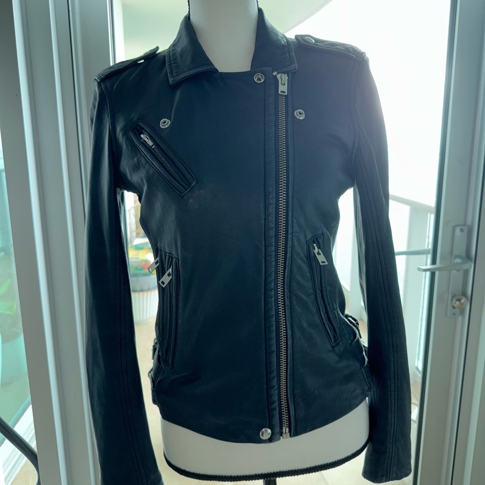 IRO  Navy Leather Biker Jacket